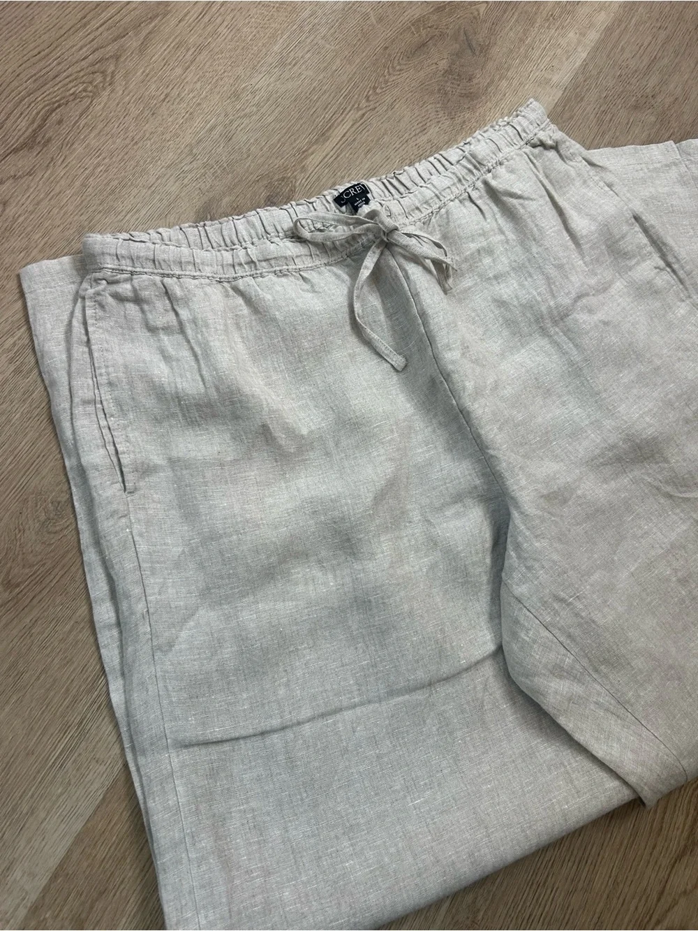NWT J. Crew 100% Linen Soleil Drawstring Straight Leg Pant in Flax